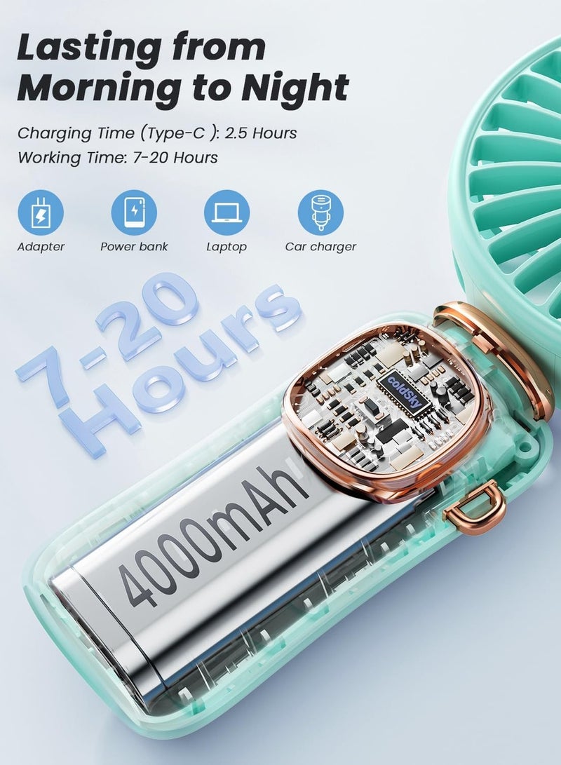 general Portable Handheld Fan, 4000mAh Battery Operated Fan with LED Display, Handheld/Neck/Desk 3 in 1 Personal Small Fan, 90° Foldable Desk Fan 5 Speed Lash Fan Makeup Fan for Women - Image 4
