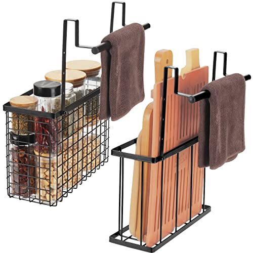 YMCCOOL 2 Pack Cabinet Door Organizer,Over The Cabinet Door Organizer with Towel Bars,Hang Over Cabinet Door Storage, Kitchen Cabinet Door Organizer for Cutting Board, Baking Sheet, Foil, Plastic Wrap - Image 1