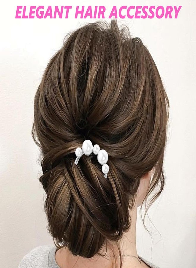 loghohu 2Pcs French Hair Pins with Pearl U-Shaped French Twist Hair Pin Metal French Pin for Women Girls Large French Clip Vintage Hair Sticks Double Prongs Hair Pin Hairstyle Accessories, Gold and Silver - Image 4