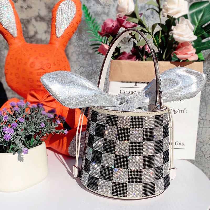 25 New Women'S Bag Stereo Diamond Bucket Bag Niche Design Bling Super Flash Rhinestone One-Shoulder Cross-Body Handbag - Image 1