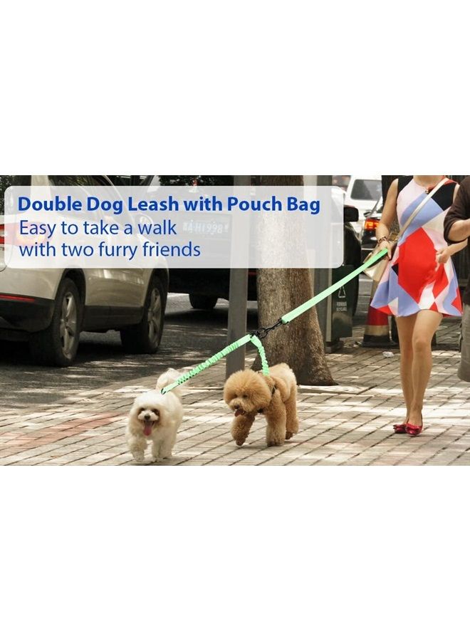 YAODHAOD Double Dog Leash for Two Dogs, 360° Swivel No Tangle with Soft Handle,Shock Absorbing Bungee Reflective Heavy 2 Dog Leashes, Walking & Training Leash Two Dogs Splitter (Green)