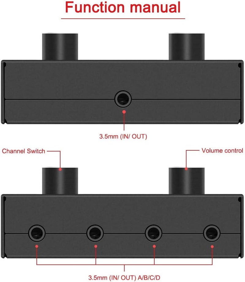 YDF 4-Way 3.5mm Stereo Audio Switcher - Passive Speaker Headphone Manual Selector Splitter Box (4 In - 1 Out) - Image 3