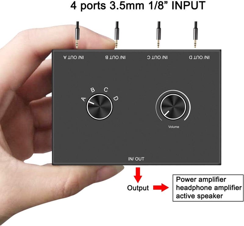 YDF 4-Way 3.5mm Stereo Audio Switcher - Passive Speaker Headphone Manual Selector Splitter Box (4 In - 1 Out) - Image 4