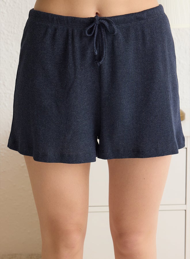 trendyol Indigo Slogan Embroidered Ribbed Knitted Pajama Set THMAW22PT0229  - Image 4