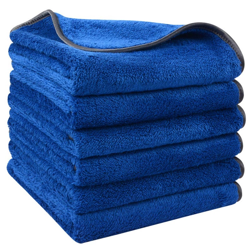 SINLAND Microfiber Car Drying Towels Ultra Absorbent Car wash Cleaning Auto Detailing Towels 380gsm 16inch x 24inch 6Pack Blue