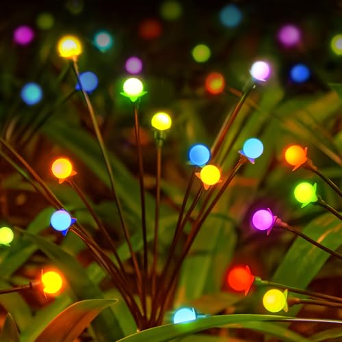 Brightown Solar Garden Lights Outdoor- 4 Pack 48 LED Solar Firefly Lights with 7 Colors Changing, Sway by Wind, Waterproof Solar Outdoor Lights, Solar Lights for Outside Yard Walkway - Image 1
