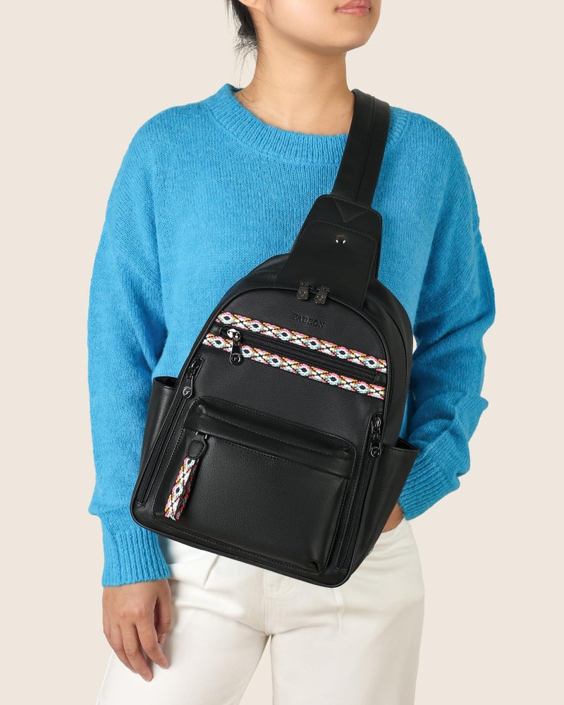 FADEON Large Sling Bag for Women, Leather Crossbody Purse Designer Anti Theft Sling Backpack, RFID Fanny Packs for Travel - Image 2