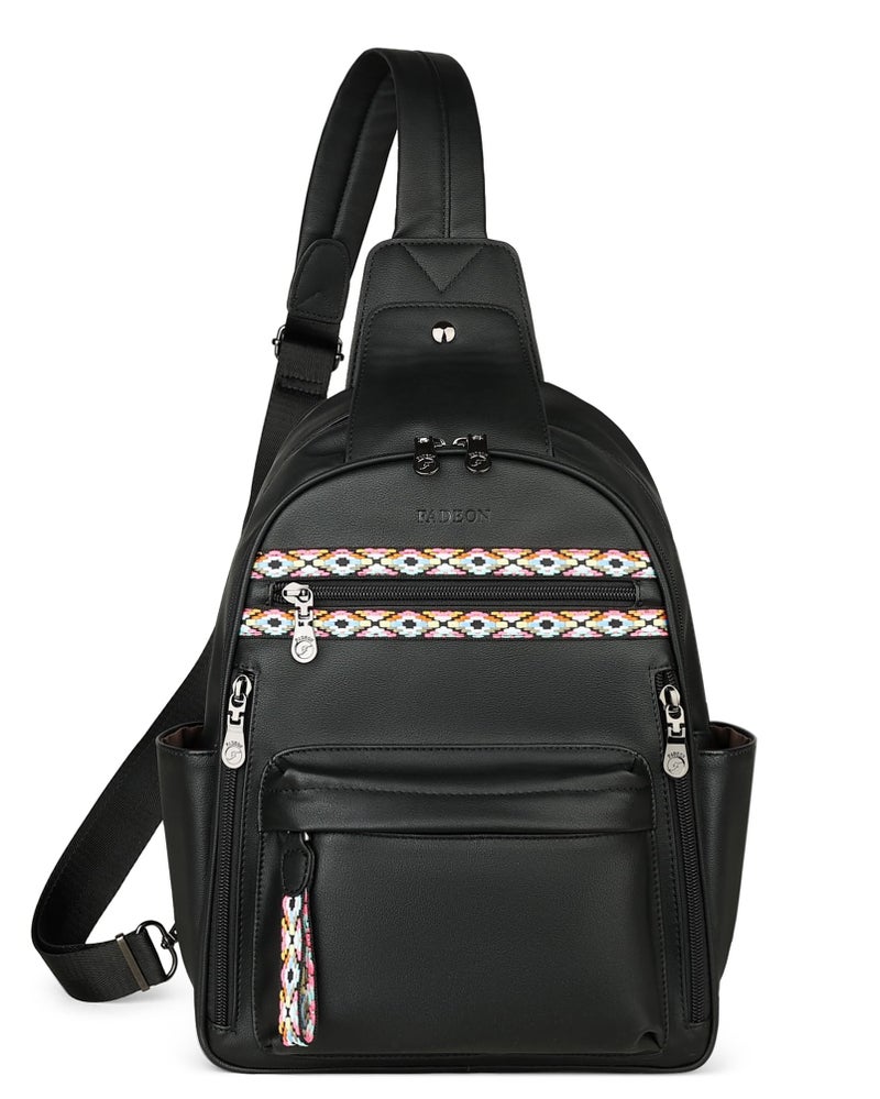 FADEON Large Sling Bag for Women, Leather Crossbody Purse Designer Anti Theft Sling Backpack, RFID Fanny Packs for Travel - Image 1