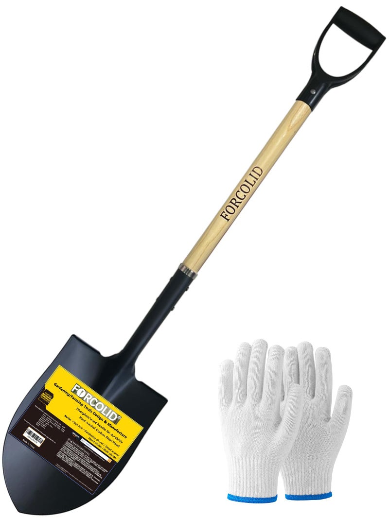 FORCOLID Shovel for Digging,Heavy Duty Garden Shovel with D-Handle,41 Inch Round Point Wooden Handle,Ideal for Gardening,Landscaping,Beach,and Snow Removal - Image 1