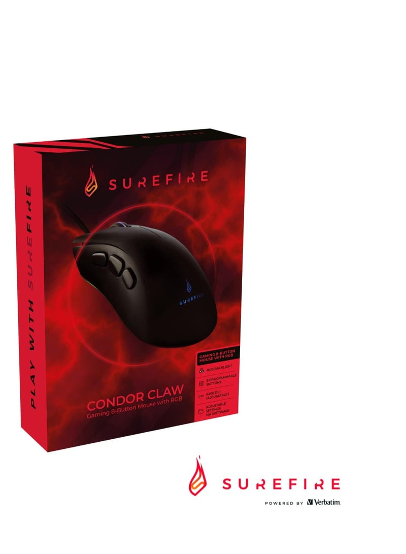 SureFire SureFire Condor Claw Gaming 8-Button I gaming mouse I RGB-lighting I PC mouse 6400 DPI I 8 programmable buttons I USB 3.2 GEN 1 and USB 2.0 I Windows, Mac & consoles I powered by Verbatim  - Image 2