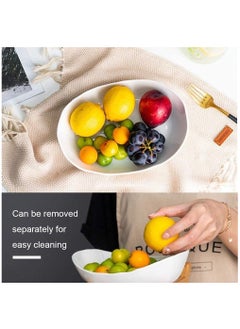 Arabest 3 Tier Fruit Bowl, Ceramic Oval Fruit Tray with Bamboo Rack, Food Serving Tray for Fruit Snacks Dessert Candy Brown 12.9x5.7 inches  - Image 5
