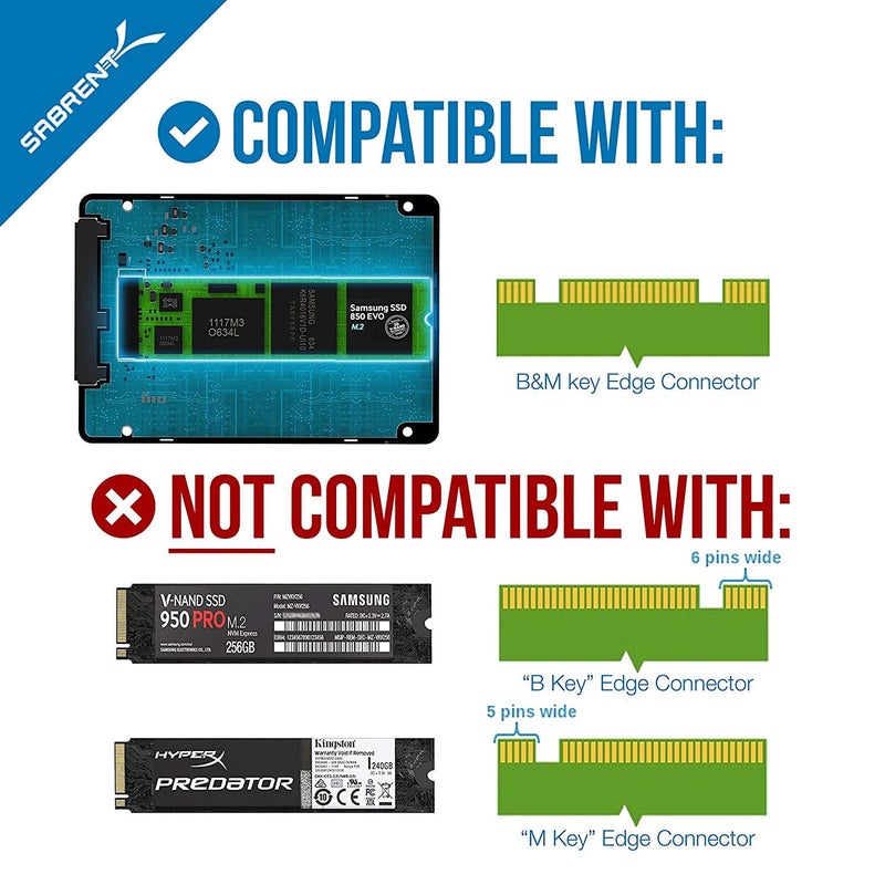 SABRENT M.2 SATA SSD to 2.5 Inch SATA III Aluminum Enclosure Adapter (EC-M2SA) [Not NVMe] - Image 2