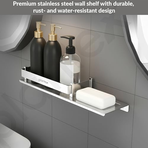 Plantex Stainless Steel Bathroom Shelf with Soap Dish/2in1 Multipurpose Shelf for Bathroom/Bathroom Shelf Rack (15x5 Inches) – Pack of 1 - Image 2