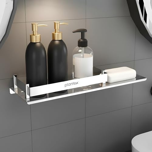 Plantex Stainless Steel Bathroom Shelf with Soap Dish/2in1 Multipurpose Shelf for Bathroom/Bathroom Shelf Rack (15x5 Inches) – Pack of 1 - Image 1