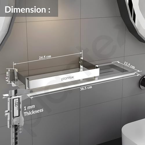 Plantex Stainless Steel Bathroom Shelf with Soap Dish/2in1 Multipurpose Shelf for Bathroom/Bathroom Shelf Rack (15x5 Inches) – Pack of 1 - Image 4