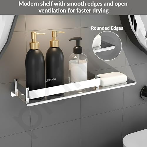 Plantex Stainless Steel Bathroom Shelf with Soap Dish/2in1 Multipurpose Shelf for Bathroom/Bathroom Shelf Rack (15x5 Inches) – Pack of 1 - Image 3
