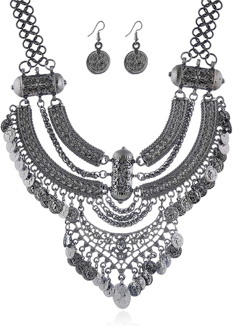 Lyhcside Fashion Bib Bohemian Statement Necklace Punk Ethnic Necklaces and Earrings Set for Women - Image 3
