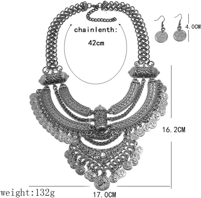 Lyhcside Fashion Bib Bohemian Statement Necklace Punk Ethnic Necklaces and Earrings Set for Women - Image 4