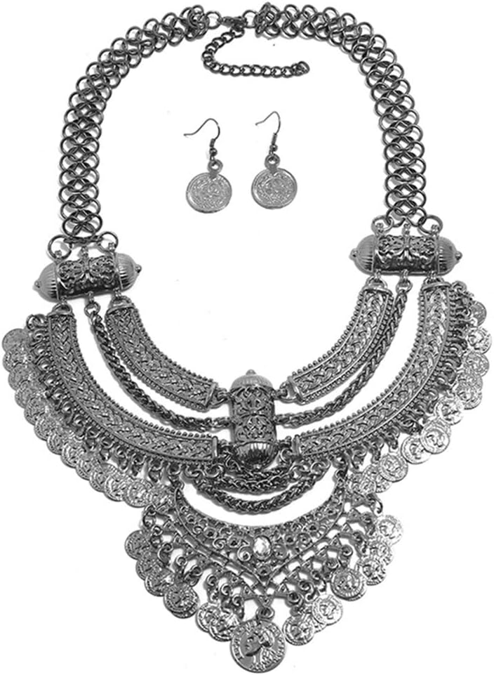 Lyhcside Fashion Bib Bohemian Statement Necklace Punk Ethnic Necklaces and Earrings Set for Women - Image 1