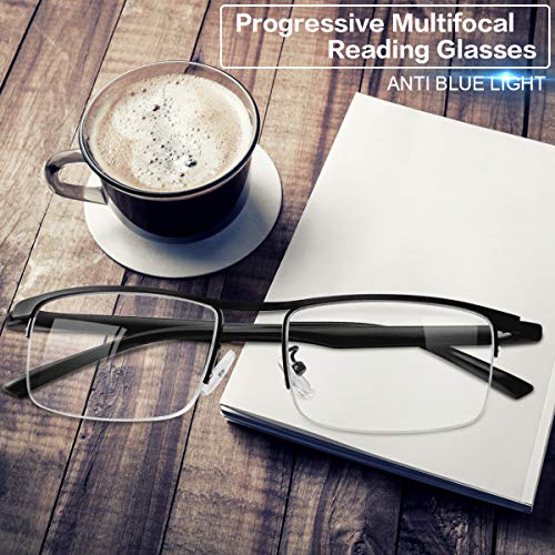 MIRYEA Progressive Multifocus Computer Reading Glasses Blue Light Blocking Multifocal Readers for Men and Women Multi Focus Eyeglasses Eyewear Anti Glare Light Weight TR90 Semi-rimless Frame - Image 4