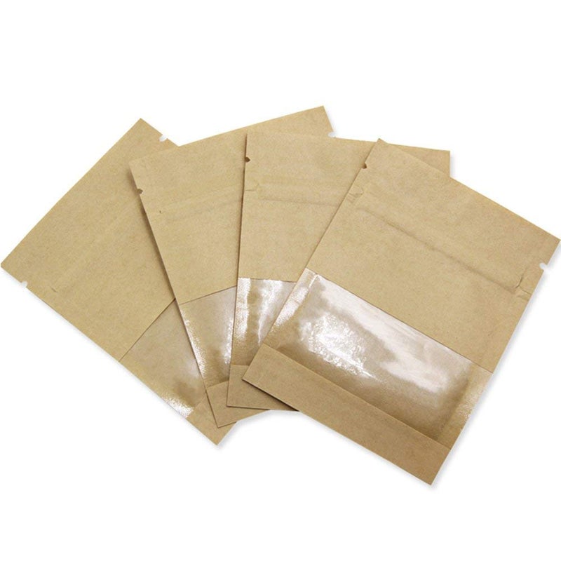 PABCK 100 Pack (Inner Size 2.36x2.36inch) Clear Window Airtight Seed Packets Brown Kraft Paper Envelopes for Zip Food Storage Lock Small Bags Zipper Seal Resealable Heat Seal Pouch Coffee Packaging - Image 4
