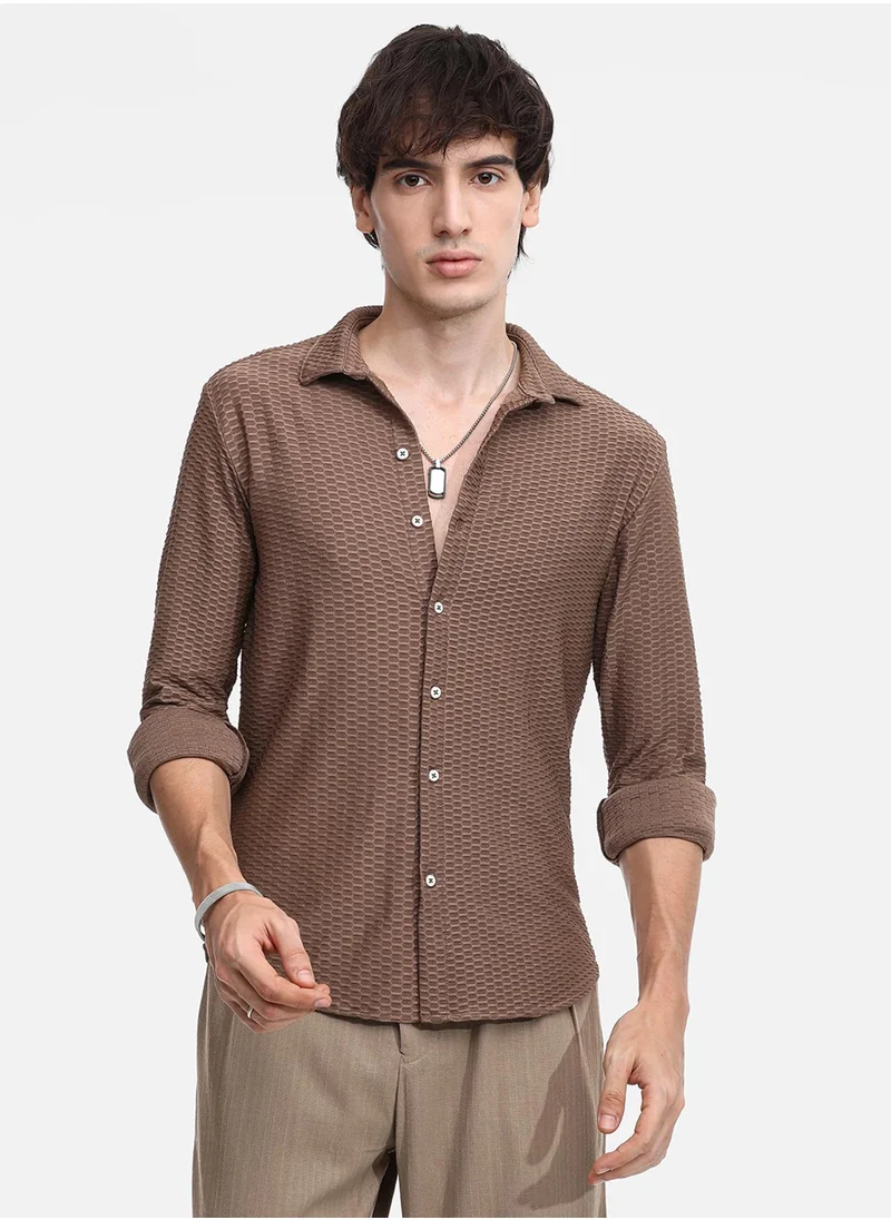كامبوس سوترا Men's Mocha Brown Hive-Textured Shirt