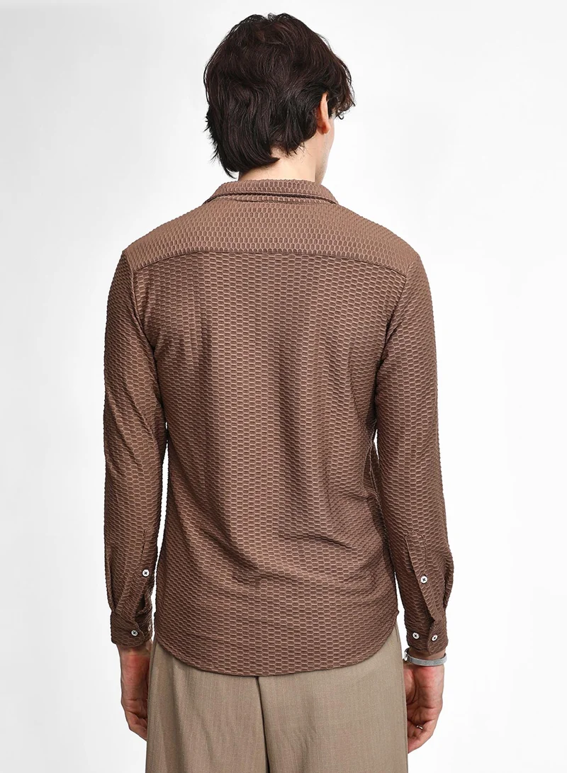 Campus Sutra Men's Mocha Brown Hive-Textured Shirt