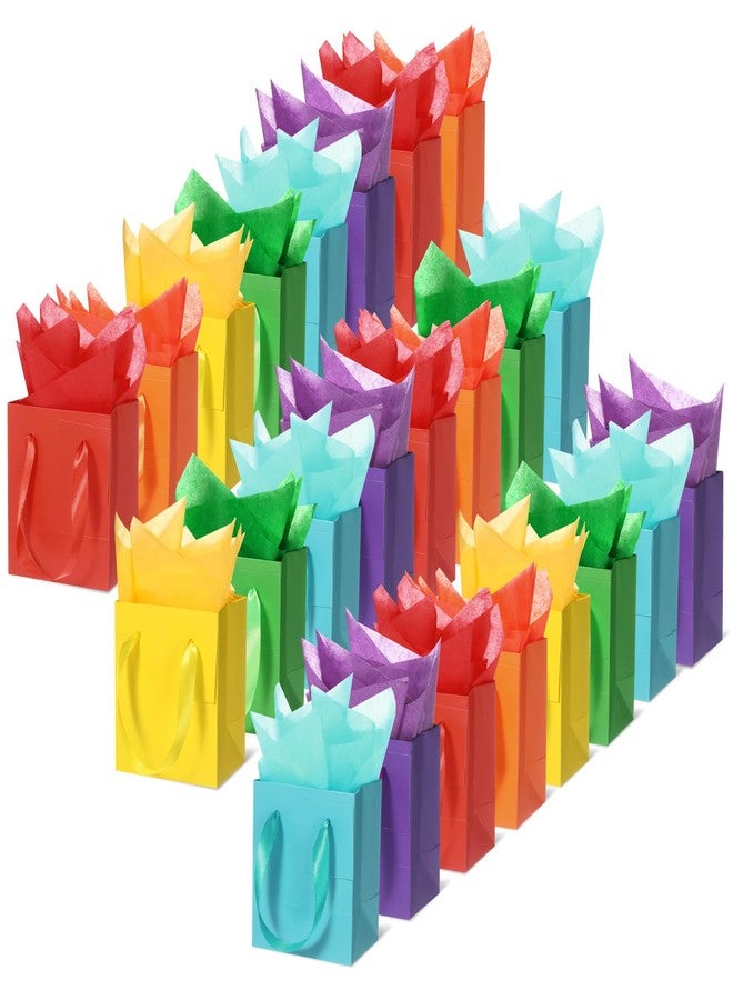 Tenare 24 Pcs Small Gift Bags Mini Tiny Paper Bags Bulk with Handle Tissue Paper for Gifts Wrapping Father's Day Grad Graduation Party Supplies(4×2.75×4.5 Inch,Rainbow - Image 1