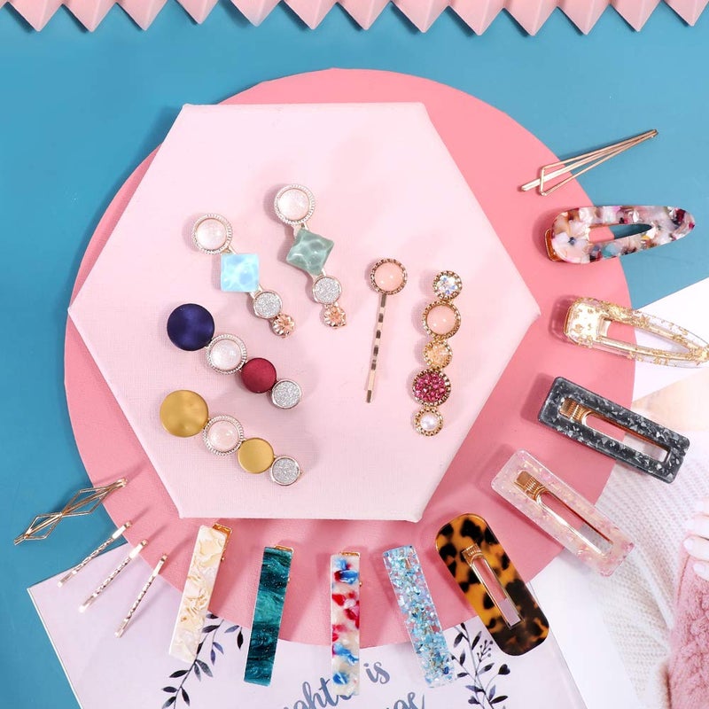 MagicSky 28 PCS Hingwah Pearls and Acrylic Resin Hair Clips, Handmade Hair Barrettes, Marble Alligator bobby pins, Glitter Crystal Geometric Hairpin, Elegant Gold Hair Accessories, Gifts for Women Girls - Image 5