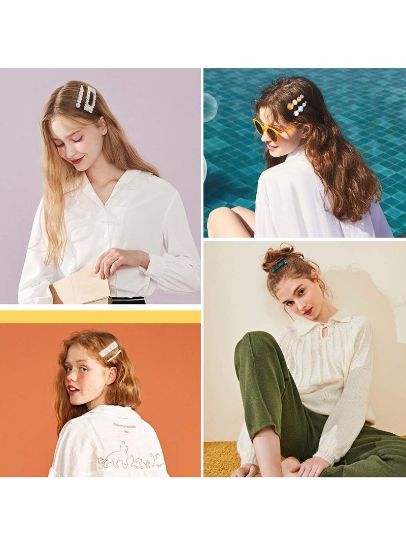 MagicSky - 28 PCS Hingwah Pearls and Acrylic Resin Hair Clips, Handmade Hair Barrettes, Marble Alligator bobby pins, Glitter Crystal Geometric Hairpin, Elegant Gold Hair Accessories, Gifts for Women Girls - Image 1