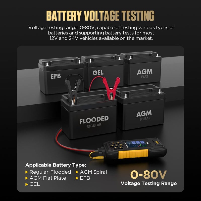 Autool Car Battery Tester 12V 24V Automotive Battery Load Tester 30-2000 CCA, Battery Tester with Printer, Support Lithium Battery, Cranking & Charging & Leakage Test, Data Review Protection - Image 4