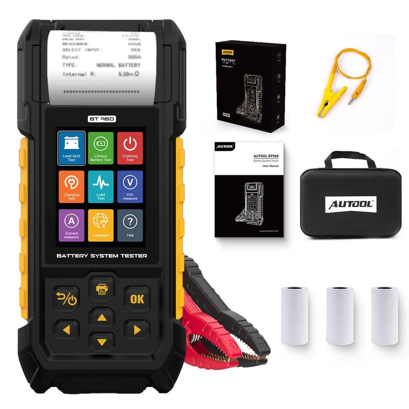 Autool Car Battery Tester 12V 24V Automotive Battery Load Tester 30-2000 CCA, Battery Tester with Printer, Support Lithium Battery, Cranking & Charging & Leakage Test, Data Review Protection - Image 1