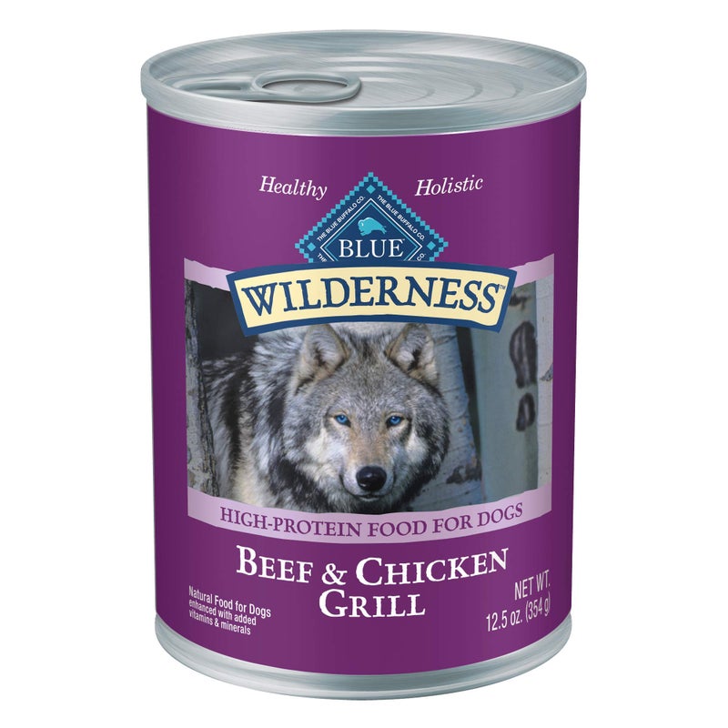 Blue Buffalo Wilderness Adult Wet Dog Food, High-Protein & Grain-Free, Made with Natural Ingredients, Beef & Chicken Grill, 12.5-oz. Cans, 12 Count - Image 1