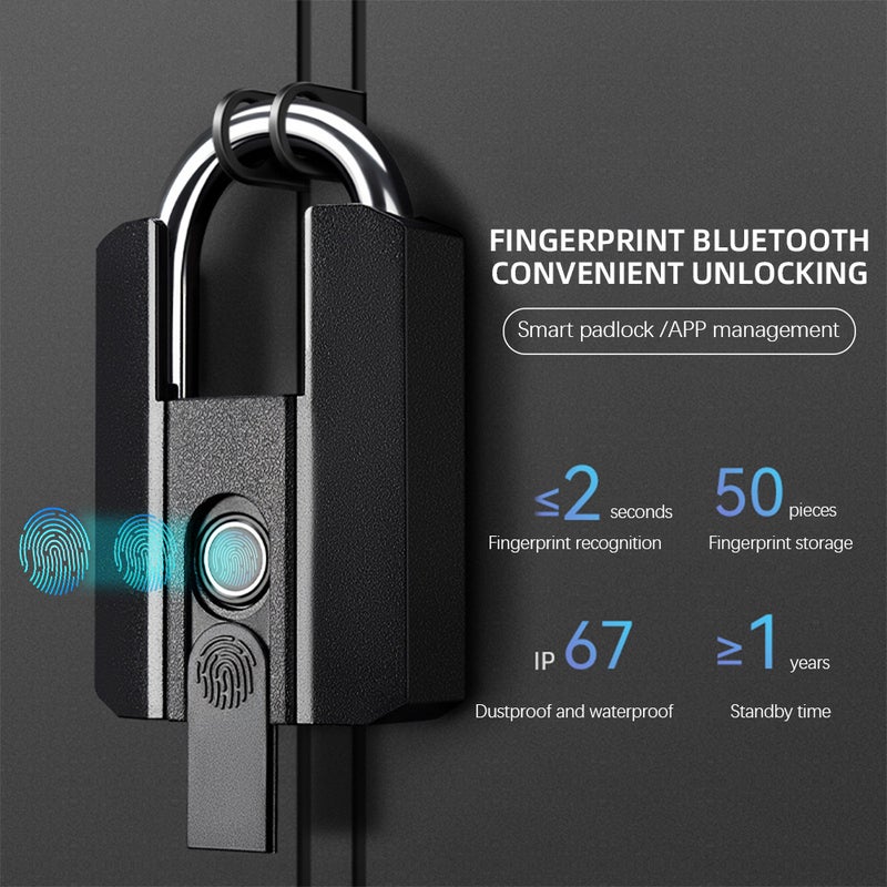 Fingerprint Lock with Key Backup USB Rechargeable Key/ BT TTLock APP/ Fingerprint Unlock Smart Keyless IP67 Waterproof Fingerprint Padlock Ideal for Door Luggage Suitcase Office Locker - Image 3