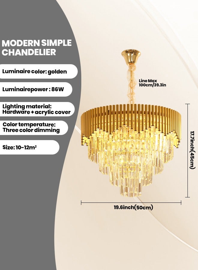 YATAI LIGHTING Luxury Crystal Chandelier Living Room,Dia 50cm Modern Gold Crystal Chandelier Light, Crystal Chandelier Lamp Fixture for Dining Room, Hotel Hall Art Decor Hanging Lamp  - Image 2