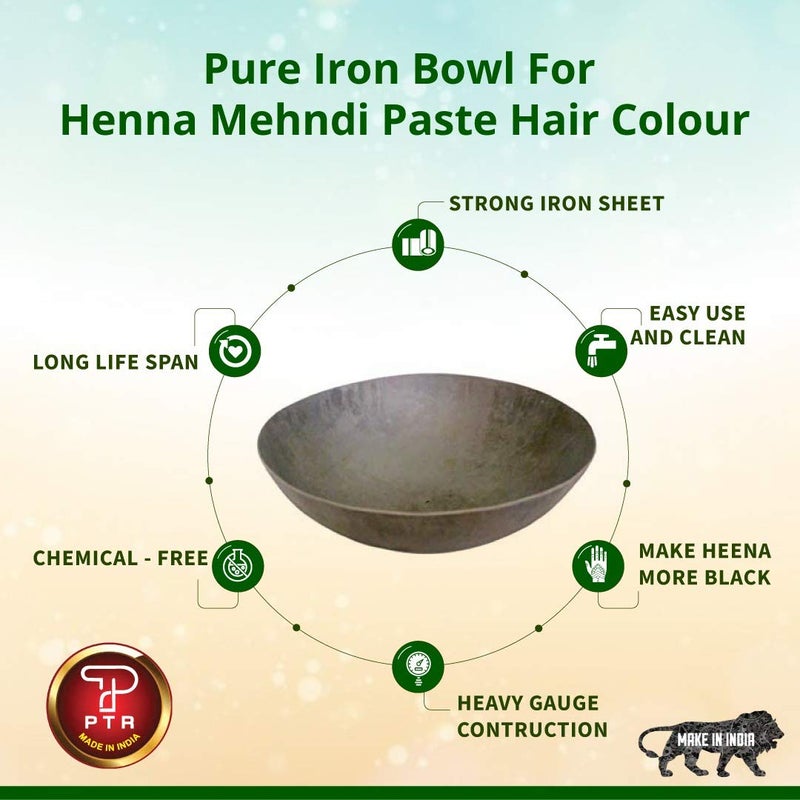 PTR Iron Rusty Heena Bowl with Wooden Brush for Mehndi Herbal Paste Soaking Boiling Ayurvedic Mixes Natural Iron Kadhai Wok Wide Mouth Balanced Weight Easy to Maintain Traditional Handmade  75 inch - Image 5