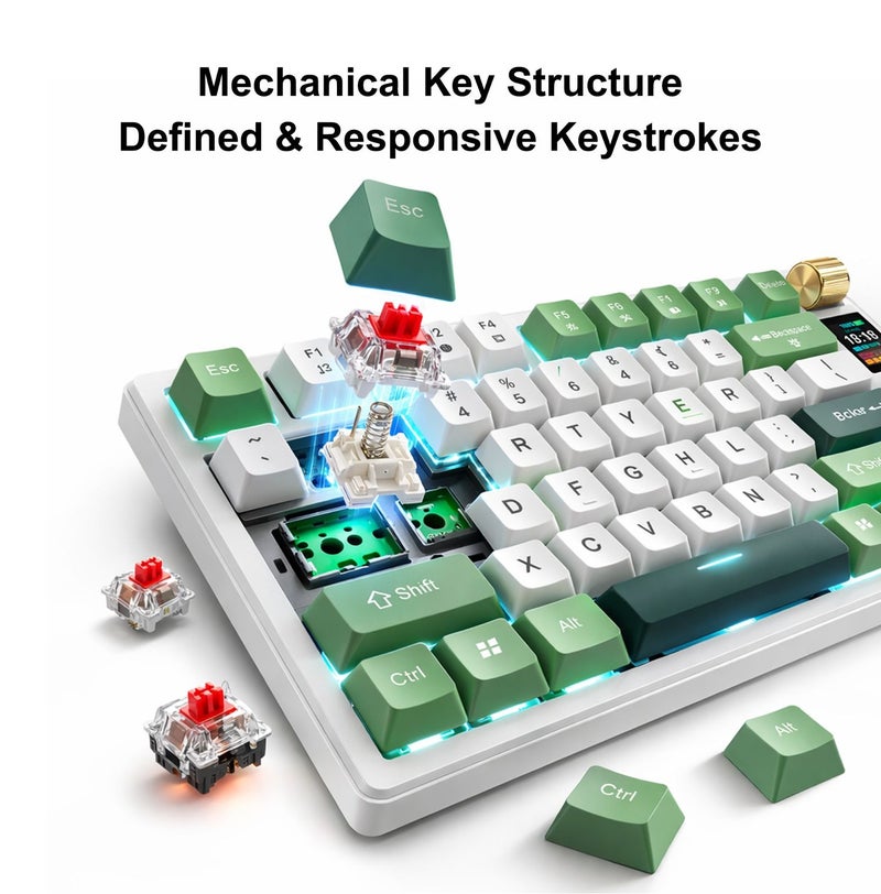 FOREV Mechanical Keyboard with 79 Keycaps, 3-Mode USB/BT/2.4G, Hot Swappable Gaming Keyboard 75% with Knob, RGB Backlit & PBT Keycaps, Designed for Mac Mini PC Gaming Computers MacBook (White-Blue) - Image 5