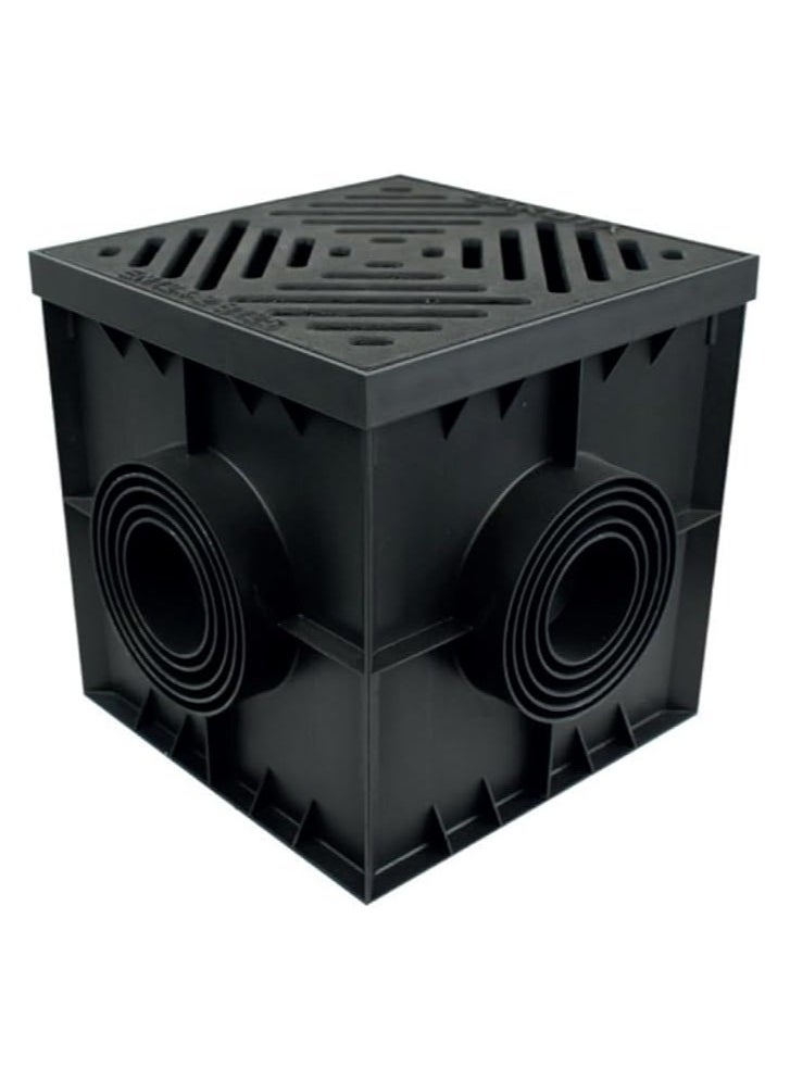 RACO - RACO Square Drainage Gully Trap for Floor Grating, Channel Junction Box Debris Trap, Manhole Gully Trap with Filter for Drainage System, PP Trap with Cast Iron Grating, 300X300MM Black - Image 1