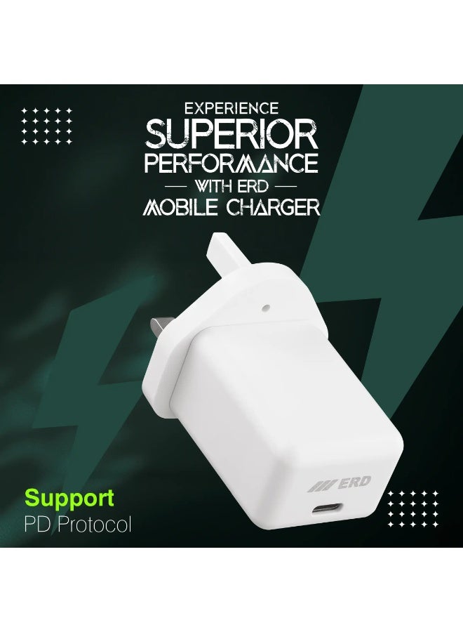 ERD شاحن سريع ERD بقوة 25 واط بتقنية PD، محول طاقة USB من النوع C | شحن سريع بمنفذ واحد | حماية من قصر الدائرة والحمل الزائد | متوافق مع أجهزة سامسونج جالاكسي S25، S24، S23، سلسلة A، وغيرها من أجهزة USB-C - Image 4