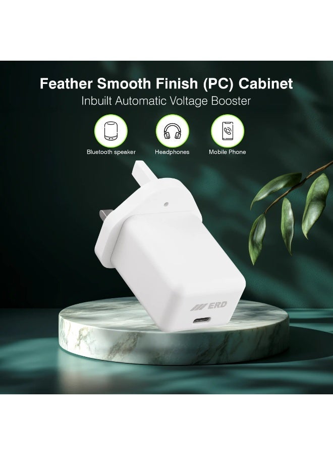 ERD شاحن سريع ERD بقوة 25 واط بتقنية PD، محول طاقة USB من النوع C | شحن سريع بمنفذ واحد | حماية من قصر الدائرة والحمل الزائد | متوافق مع أجهزة سامسونج جالاكسي S25، S24، S23، سلسلة A، وغيرها من أجهزة USB-C - Image 3