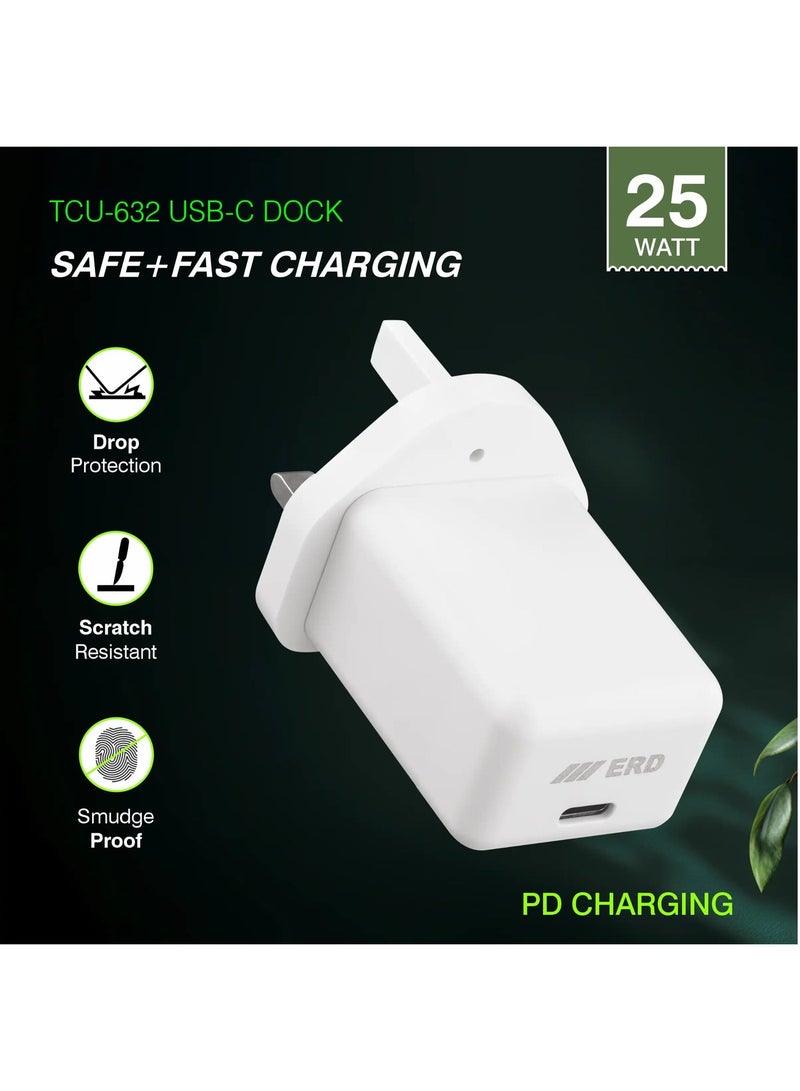 ERD شاحن سريع ERD بقوة 25 واط بتقنية PD، محول طاقة USB من النوع C | شحن سريع بمنفذ واحد | حماية من قصر الدائرة والحمل الزائد | متوافق مع أجهزة سامسونج جالاكسي S25، S24، S23، سلسلة A، وغيرها من أجهزة USB-C - Image 1