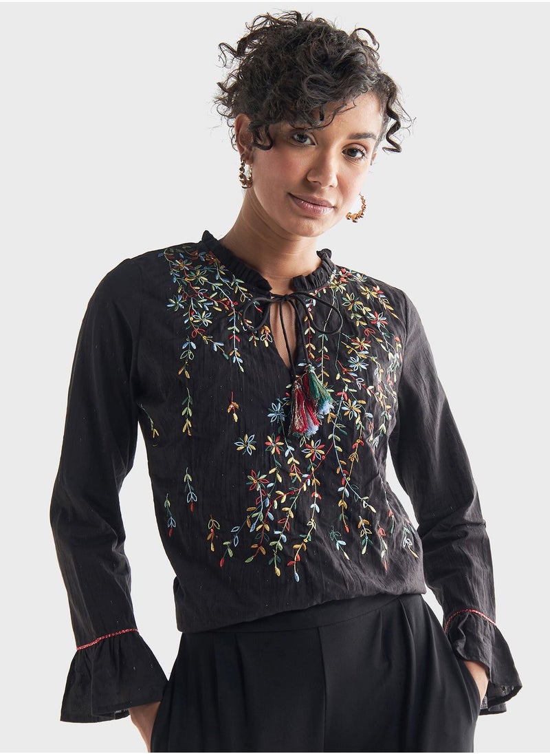 FAV Embroidered Flared Sleeves Top  - Image 1