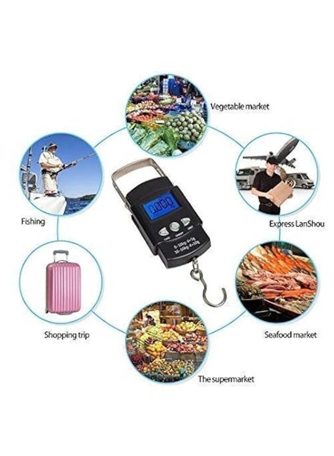 WeiHeng Portable Digital 50 Kg Weighing Hanging Scale with Big Hook (Black)/kata 50 kg - Image 2