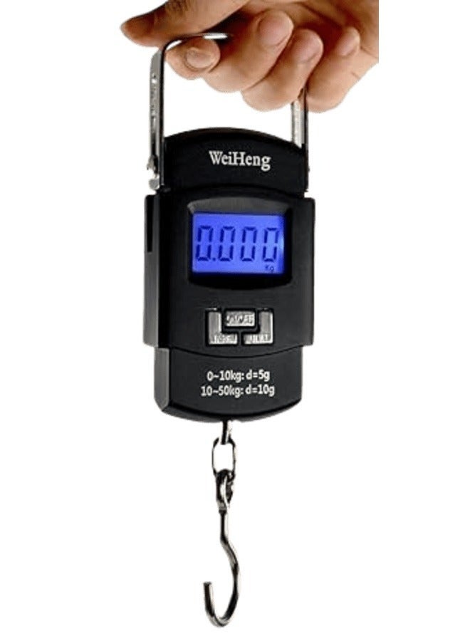 WeiHeng Portable Digital 50 Kg Weighing Hanging Scale with Big Hook (Black)/kata 50 kg - Image 1