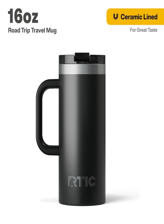 RTIC كوب سفر RTIC سعة 16 أونصة مع غطاء ومقبض، مبطن بالسيراميك، معزول، مصنوع من الفولاذ المقاوم للصدأ، معدن، جدار مزدوج معزول بالتفريغ، كوب قهوة محمول، كوب شاي للمشروبات الساخنة والباردة، أسود - Image 2