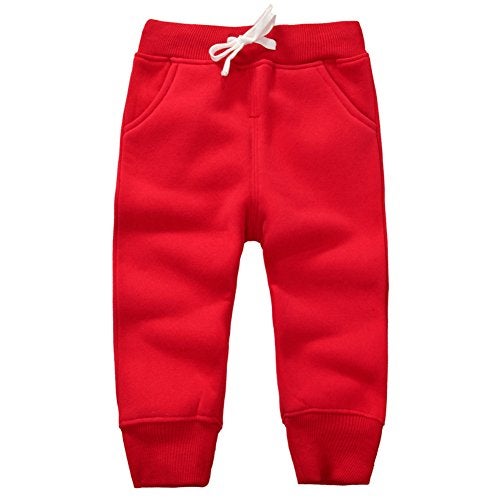 CuteOn Unisex Toddler Jogger Pants Kids Cotton Elastic Waist Winter Baby Sweatpants Pants 5Years Red - Image 1
