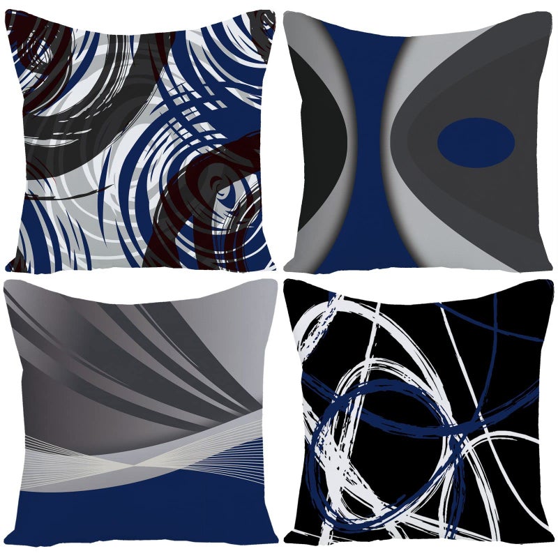 EZVING Set of 4 Throw Pillow Covers Modern Abstract Dark Blue Stripes Gray Black White Acrylic Bold Grey Decorative Pillow Cases Home Decor Square 18x18 Inches Pillowcases