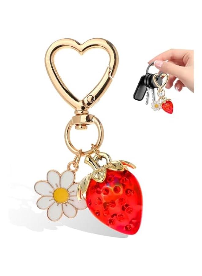 Cute Strawberry Keychain, Y2k Aesthetic Daisy Flower Heart Keyring Bag Charm Accessories for Women Purse Backpack Gift