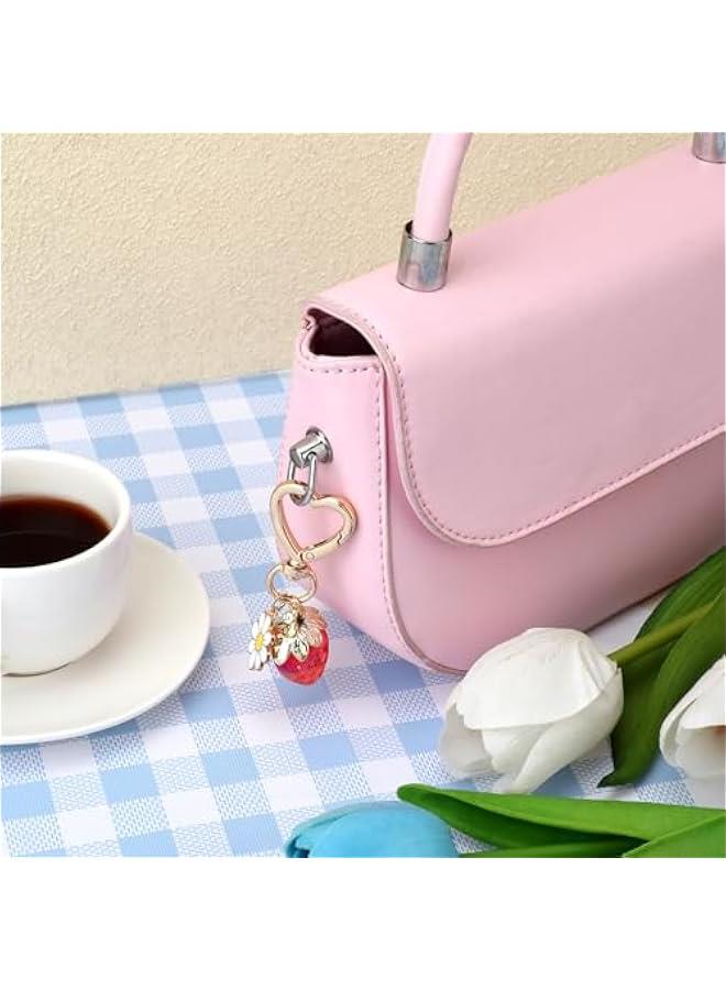 Cute Strawberry Keychain, Y2k Aesthetic Daisy Flower Heart Keyring Bag Charm Accessories for Women Purse Backpack Gift