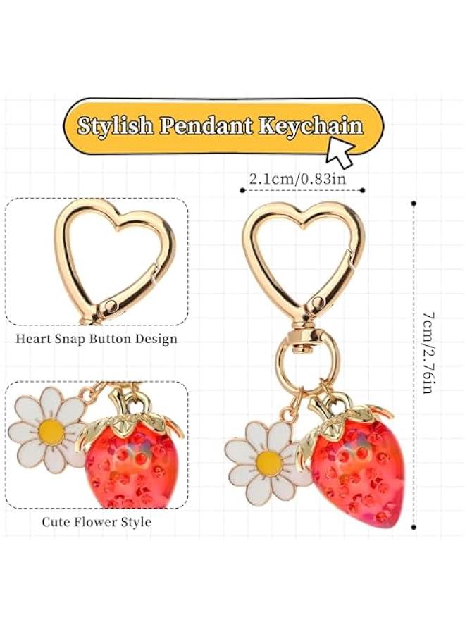 Cute Strawberry Keychain, Y2k Aesthetic Daisy Flower Heart Keyring Bag Charm Accessories for Women Purse Backpack Gift
